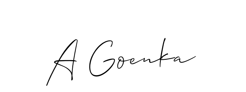 Use a signature maker to create a handwritten signature online. With this signature software, you can design (Allison_Script) your own signature for name A Goenka. A Goenka signature style 2 images and pictures png