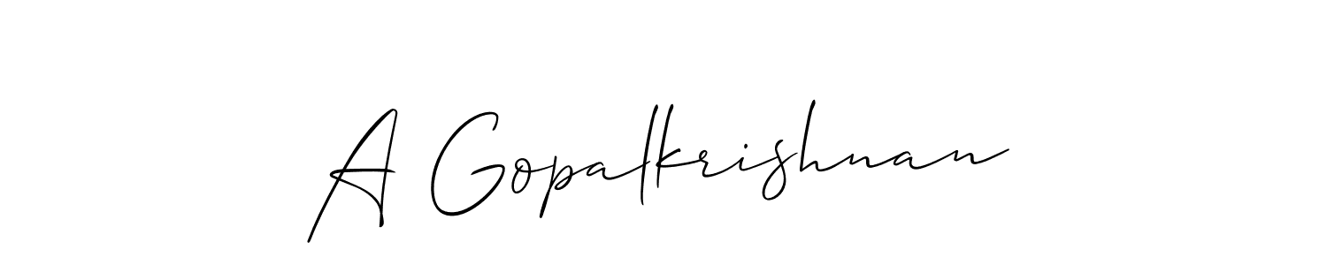 Use a signature maker to create a handwritten signature online. With this signature software, you can design (Allison_Script) your own signature for name A Gopalkrishnan. A Gopalkrishnan signature style 2 images and pictures png