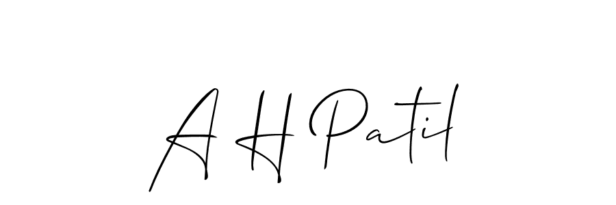 The best way (Allison_Script) to make a short signature is to pick only two or three words in your name. The name A H Patil include a total of six letters. For converting this name. A H Patil signature style 2 images and pictures png