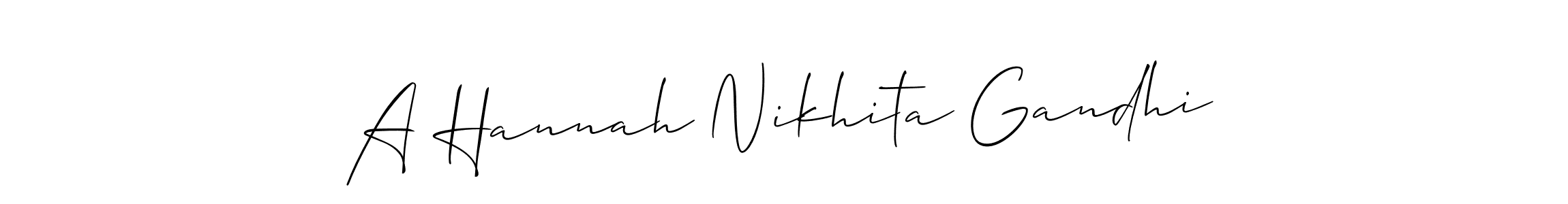 It looks lik you need a new signature style for name A Hannah Nikhita Gandhi. Design unique handwritten (Allison_Script) signature with our free signature maker in just a few clicks. A Hannah Nikhita Gandhi signature style 2 images and pictures png