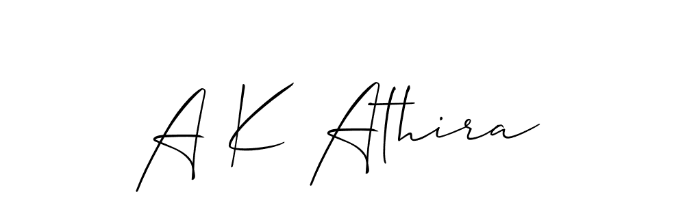 Similarly Allison_Script is the best handwritten signature design. Signature creator online .You can use it as an online autograph creator for name A K Athira. A K Athira signature style 2 images and pictures png