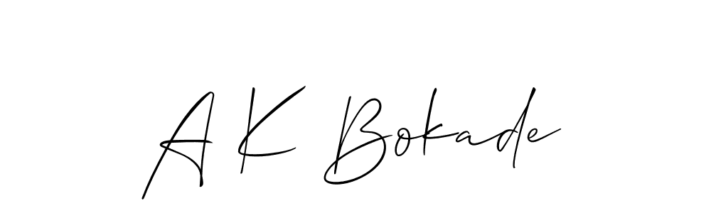 Also You can easily find your signature by using the search form. We will create A K Bokade name handwritten signature images for you free of cost using Allison_Script sign style. A K Bokade signature style 2 images and pictures png