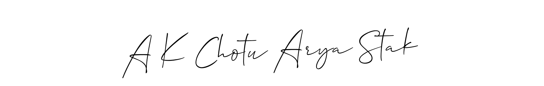 Create a beautiful signature design for name A K Chotu Arya Stak. With this signature (Allison_Script) fonts, you can make a handwritten signature for free. A K Chotu Arya Stak signature style 2 images and pictures png