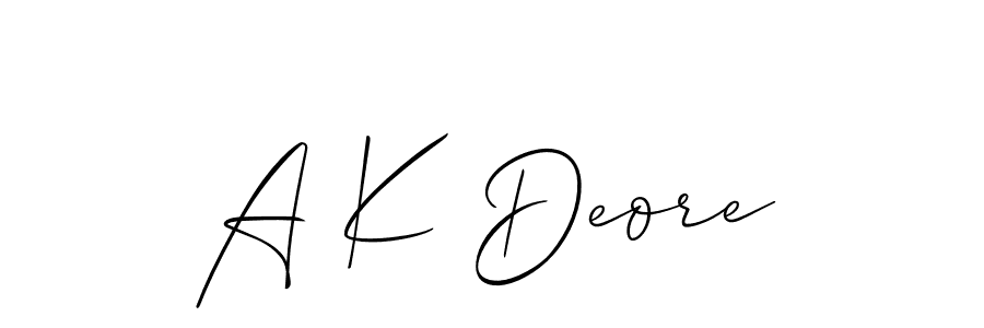 How to Draw A K Deore signature style? Allison_Script is a latest design signature styles for name A K Deore. A K Deore signature style 2 images and pictures png