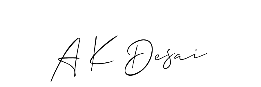 How to make A K Desai name signature. Use Allison_Script style for creating short signs online. This is the latest handwritten sign. A K Desai signature style 2 images and pictures png