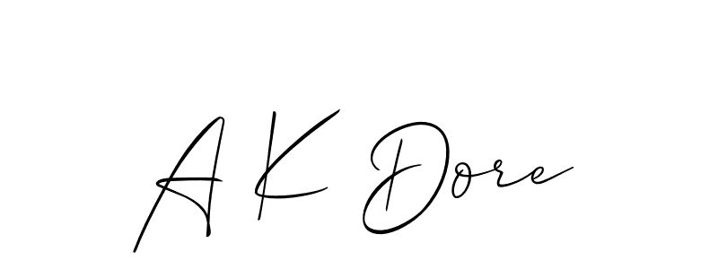 How to make A K Dore name signature. Use Allison_Script style for creating short signs online. This is the latest handwritten sign. A K Dore signature style 2 images and pictures png