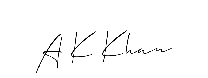Allison_Script is a professional signature style that is perfect for those who want to add a touch of class to their signature. It is also a great choice for those who want to make their signature more unique. Get A K Khan name to fancy signature for free. A K Khan signature style 2 images and pictures png