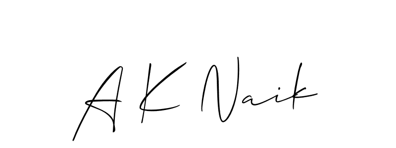 The best way (Allison_Script) to make a short signature is to pick only two or three words in your name. The name A K Naik include a total of six letters. For converting this name. A K Naik signature style 2 images and pictures png