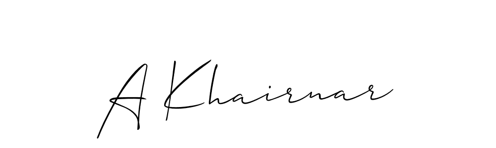 The best way (Allison_Script) to make a short signature is to pick only two or three words in your name. The name A Khairnar include a total of six letters. For converting this name. A Khairnar signature style 2 images and pictures png