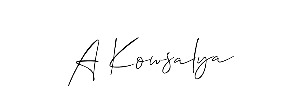 Design your own signature with our free online signature maker. With this signature software, you can create a handwritten (Allison_Script) signature for name A Kowsalya. A Kowsalya signature style 2 images and pictures png