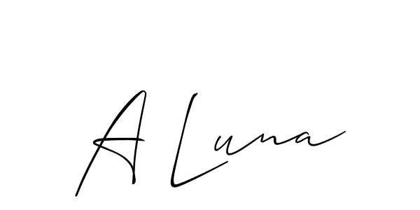 Create a beautiful signature design for name A Luna. With this signature (Allison_Script) fonts, you can make a handwritten signature for free. A Luna signature style 2 images and pictures png