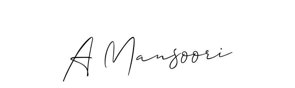 Use a signature maker to create a handwritten signature online. With this signature software, you can design (Allison_Script) your own signature for name A Mansoori. A Mansoori signature style 2 images and pictures png