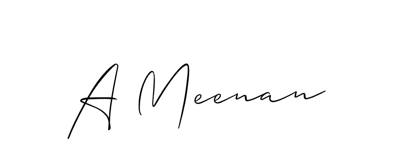The best way (Allison_Script) to make a short signature is to pick only two or three words in your name. The name A Meenan include a total of six letters. For converting this name. A Meenan signature style 2 images and pictures png