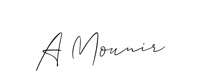 The best way (Allison_Script) to make a short signature is to pick only two or three words in your name. The name A Mounir include a total of six letters. For converting this name. A Mounir signature style 2 images and pictures png