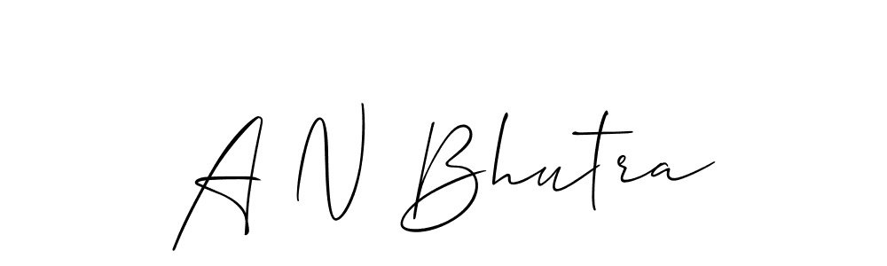 Similarly Allison_Script is the best handwritten signature design. Signature creator online .You can use it as an online autograph creator for name A N Bhutra. A N Bhutra signature style 2 images and pictures png