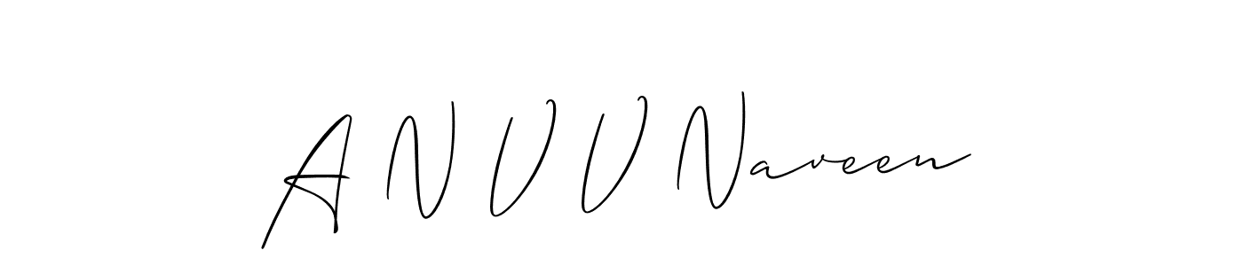 The best way (Allison_Script) to make a short signature is to pick only two or three words in your name. The name A N V V Naveen include a total of six letters. For converting this name. A N V V Naveen signature style 2 images and pictures png