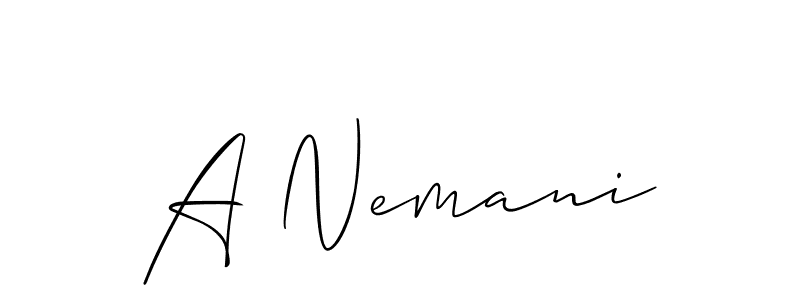 It looks lik you need a new signature style for name A Nemani. Design unique handwritten (Allison_Script) signature with our free signature maker in just a few clicks. A Nemani signature style 2 images and pictures png