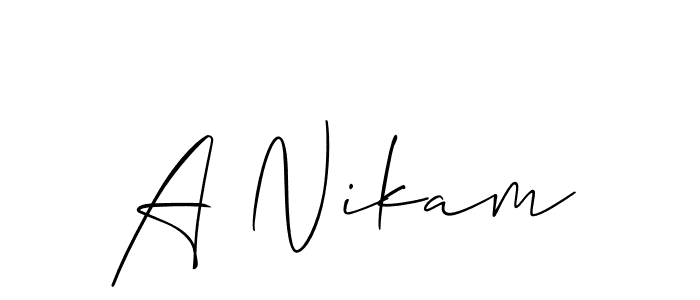 The best way (Allison_Script) to make a short signature is to pick only two or three words in your name. The name A Nikam include a total of six letters. For converting this name. A Nikam signature style 2 images and pictures png