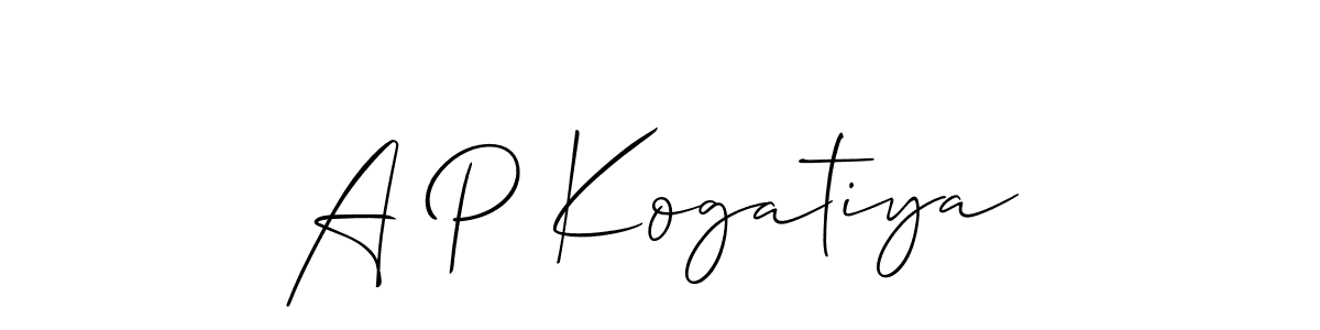 Similarly Allison_Script is the best handwritten signature design. Signature creator online .You can use it as an online autograph creator for name A P Kogatiya. A P Kogatiya signature style 2 images and pictures png