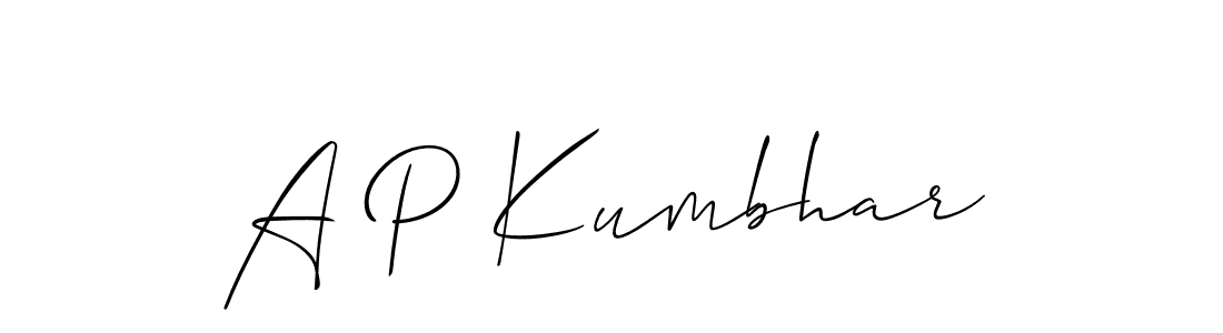 if you are searching for the best signature style for your name A P Kumbhar. so please give up your signature search. here we have designed multiple signature styles  using Allison_Script. A P Kumbhar signature style 2 images and pictures png