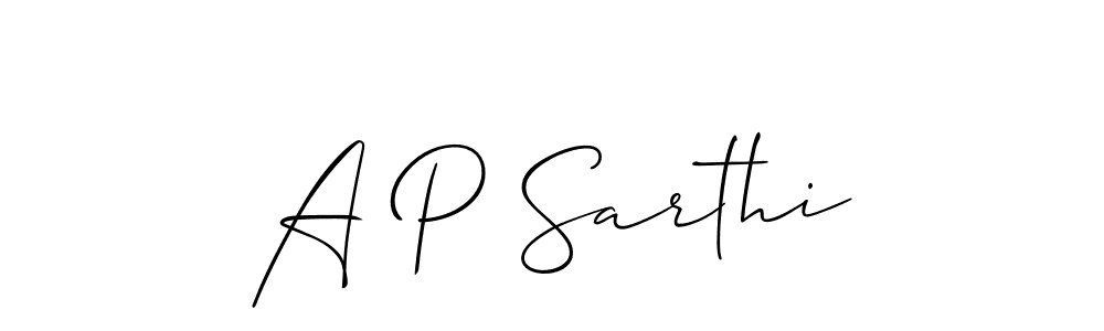 if you are searching for the best signature style for your name A P Sarthi. so please give up your signature search. here we have designed multiple signature styles  using Allison_Script. A P Sarthi signature style 2 images and pictures png