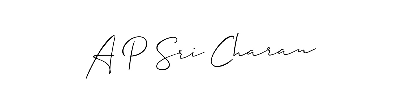 Allison_Script is a professional signature style that is perfect for those who want to add a touch of class to their signature. It is also a great choice for those who want to make their signature more unique. Get A P Sri Charan name to fancy signature for free. A P Sri Charan signature style 2 images and pictures png