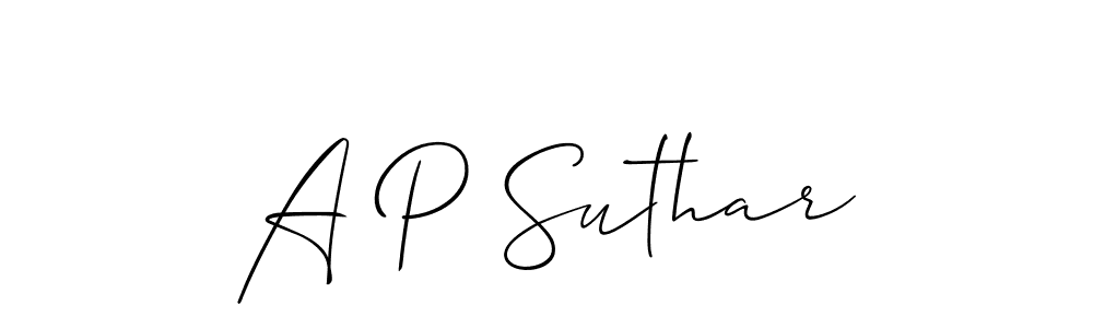 Similarly Allison_Script is the best handwritten signature design. Signature creator online .You can use it as an online autograph creator for name A P Suthar. A P Suthar signature style 2 images and pictures png