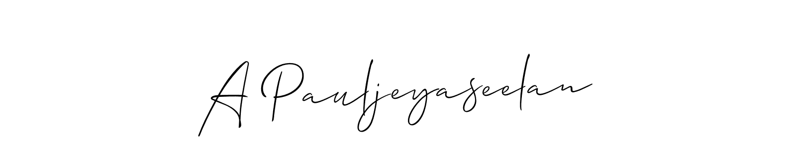 Use a signature maker to create a handwritten signature online. With this signature software, you can design (Allison_Script) your own signature for name A Pauljeyaseelan. A Pauljeyaseelan signature style 2 images and pictures png