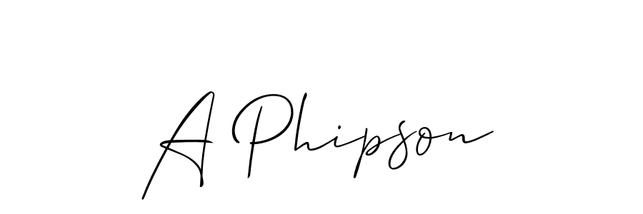 The best way (Allison_Script) to make a short signature is to pick only two or three words in your name. The name A Phipson include a total of six letters. For converting this name. A Phipson signature style 2 images and pictures png