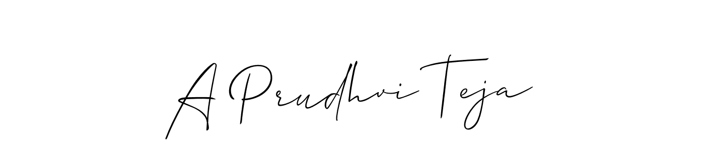How to make A Prudhvi Teja name signature. Use Allison_Script style for creating short signs online. This is the latest handwritten sign. A Prudhvi Teja signature style 2 images and pictures png