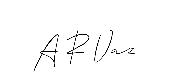 The best way (Allison_Script) to make a short signature is to pick only two or three words in your name. The name A R Vaz include a total of six letters. For converting this name. A R Vaz signature style 2 images and pictures png