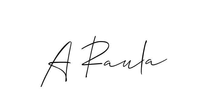 The best way (Allison_Script) to make a short signature is to pick only two or three words in your name. The name A Raula include a total of six letters. For converting this name. A Raula signature style 2 images and pictures png