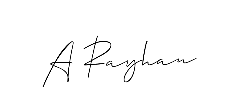 Use a signature maker to create a handwritten signature online. With this signature software, you can design (Allison_Script) your own signature for name A Rayhan. A Rayhan signature style 2 images and pictures png
