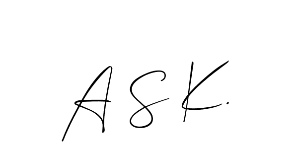 The best way (Allison_Script) to make a short signature is to pick only two or three words in your name. The name A S K. include a total of six letters. For converting this name. A S K. signature style 2 images and pictures png