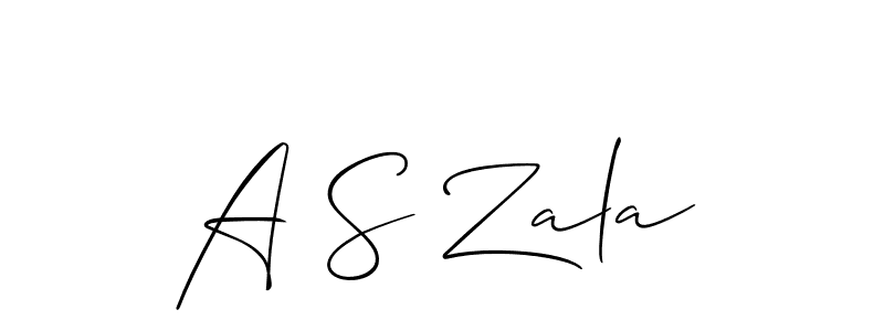 The best way (Allison_Script) to make a short signature is to pick only two or three words in your name. The name A S Zala include a total of six letters. For converting this name. A S Zala signature style 2 images and pictures png