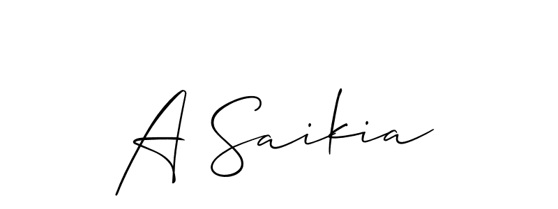 Design your own signature with our free online signature maker. With this signature software, you can create a handwritten (Allison_Script) signature for name A Saikia. A Saikia signature style 2 images and pictures png