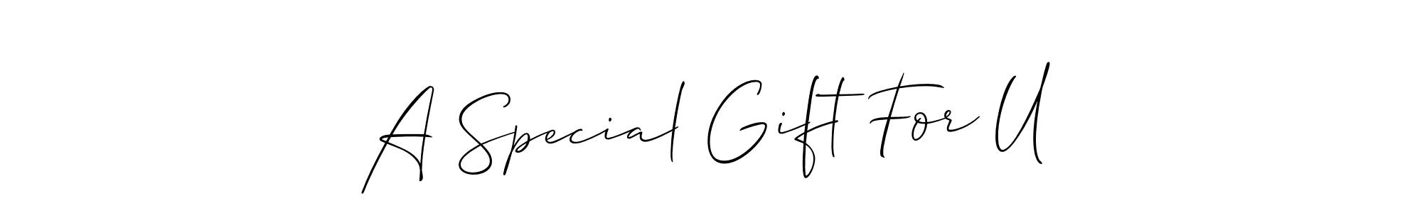 The best way (Allison_Script) to make a short signature is to pick only two or three words in your name. The name A Special Gift For U include a total of six letters. For converting this name. A Special Gift For U signature style 2 images and pictures png