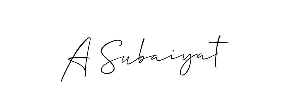 Also You can easily find your signature by using the search form. We will create A Subaiyat name handwritten signature images for you free of cost using Allison_Script sign style. A Subaiyat signature style 2 images and pictures png