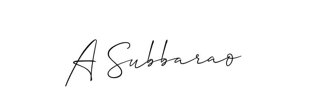 The best way (Allison_Script) to make a short signature is to pick only two or three words in your name. The name A Subbarao include a total of six letters. For converting this name. A Subbarao signature style 2 images and pictures png