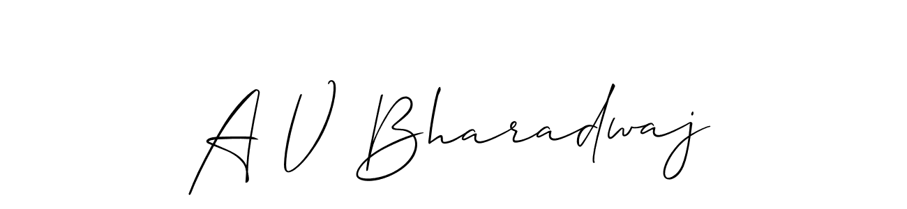 Make a beautiful signature design for name A V Bharadwaj. With this signature (Allison_Script) style, you can create a handwritten signature for free. A V Bharadwaj signature style 2 images and pictures png