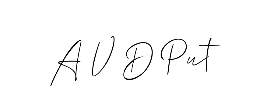 It looks lik you need a new signature style for name A V D Put. Design unique handwritten (Allison_Script) signature with our free signature maker in just a few clicks. A V D Put signature style 2 images and pictures png