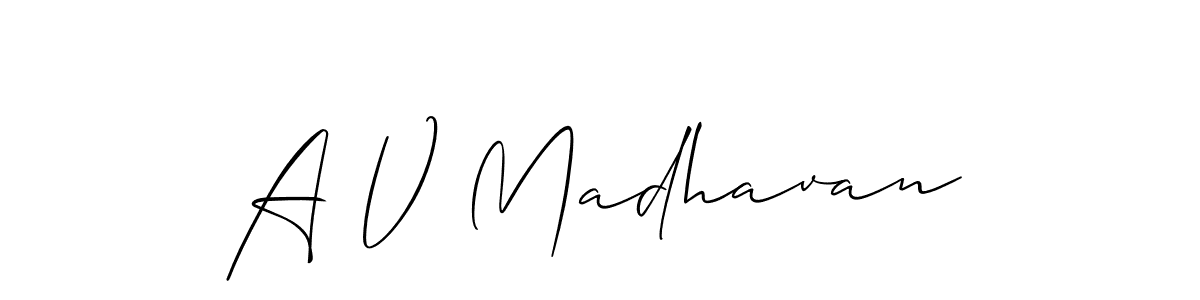 Similarly Allison_Script is the best handwritten signature design. Signature creator online .You can use it as an online autograph creator for name A V Madhavan. A V Madhavan signature style 2 images and pictures png