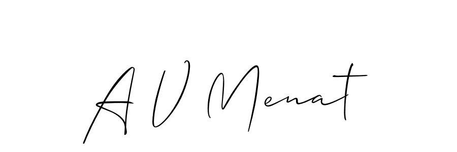 Allison_Script is a professional signature style that is perfect for those who want to add a touch of class to their signature. It is also a great choice for those who want to make their signature more unique. Get A V Menat name to fancy signature for free. A V Menat signature style 2 images and pictures png