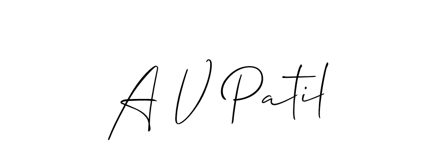 The best way (Allison_Script) to make a short signature is to pick only two or three words in your name. The name A V Patil include a total of six letters. For converting this name. A V Patil signature style 2 images and pictures png