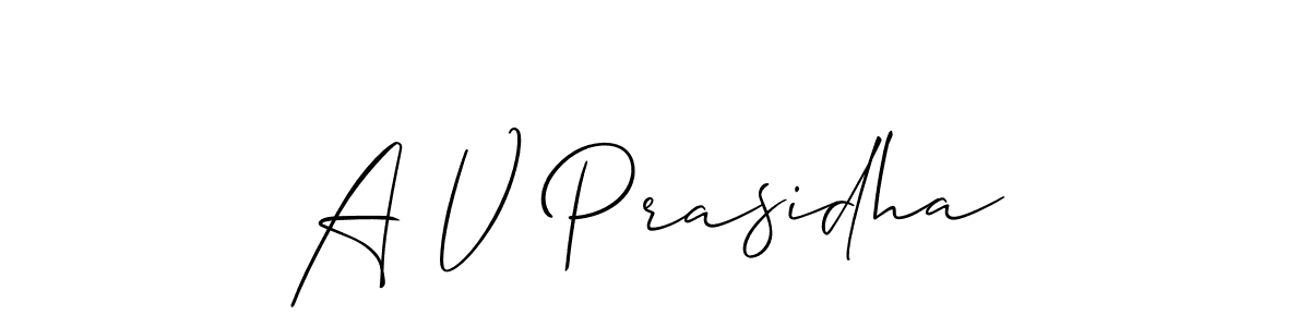 The best way (Allison_Script) to make a short signature is to pick only two or three words in your name. The name A V Prasidha include a total of six letters. For converting this name. A V Prasidha signature style 2 images and pictures png