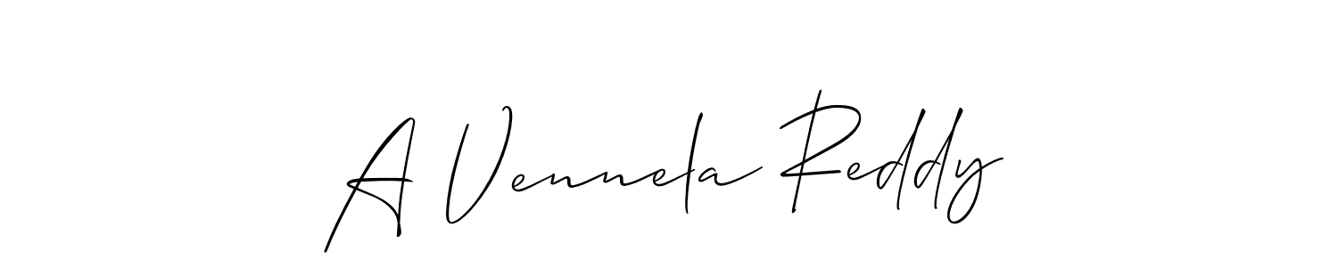 if you are searching for the best signature style for your name A Vennela Reddy. so please give up your signature search. here we have designed multiple signature styles  using Allison_Script. A Vennela Reddy signature style 2 images and pictures png