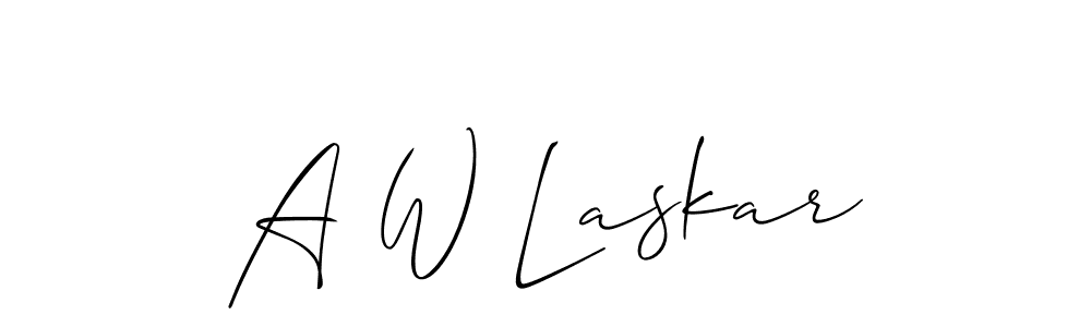 The best way (Allison_Script) to make a short signature is to pick only two or three words in your name. The name A W Laskar include a total of six letters. For converting this name. A W Laskar signature style 2 images and pictures png