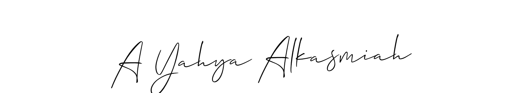 Allison_Script is a professional signature style that is perfect for those who want to add a touch of class to their signature. It is also a great choice for those who want to make their signature more unique. Get A Yahya Alkasmiah name to fancy signature for free. A Yahya Alkasmiah signature style 2 images and pictures png