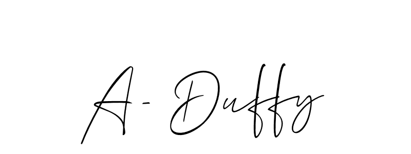 How to make A- Duffy name signature. Use Allison_Script style for creating short signs online. This is the latest handwritten sign. A- Duffy signature style 2 images and pictures png