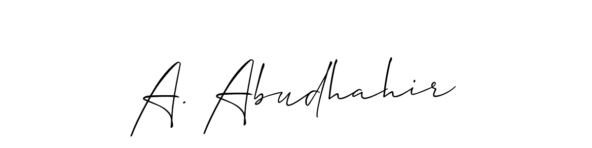 It looks lik you need a new signature style for name A. Abudhahir. Design unique handwritten (Allison_Script) signature with our free signature maker in just a few clicks. A. Abudhahir signature style 2 images and pictures png